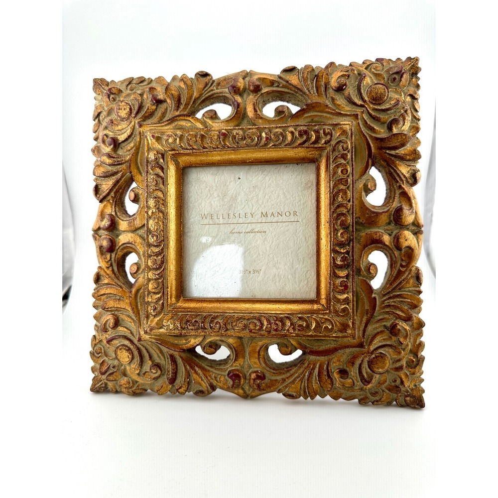 Wellesley Manor Vintage 90s Baroque Ornate Gilded Resin Gold Frame 3.5x3.5